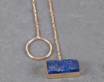 Natural Stone Necklace, Lapis Lazuli Necklace, Healing Necklace, Bezel Necklace, Chain Necklace, Designer Necklace, Bar Necklaces For Women