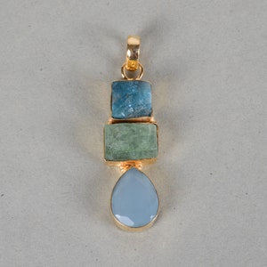 18K Gold Plated Pendant, Green Kyanite Pendant, Handmade Pendant, Apatite Pendant, Bezel Set Pendant, Blue Chalcedony Pendant, Gift For Her
