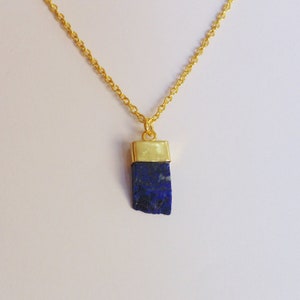 Lapis Lazuli Pendant Necklace: 18K Gold Plated Brass, Handmade