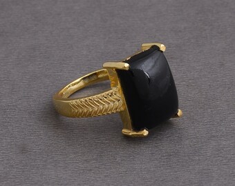 Rectangle Shape Black Onyx Gemstone Solitaire Ring