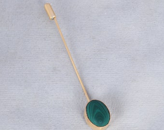 Handmade Green Malachite Lapel Pin: Gold Plated Brass Men's Accessory