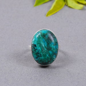 Oval Azurite Malachite Ring: Sterling Silver Gemstone, Handmade in India