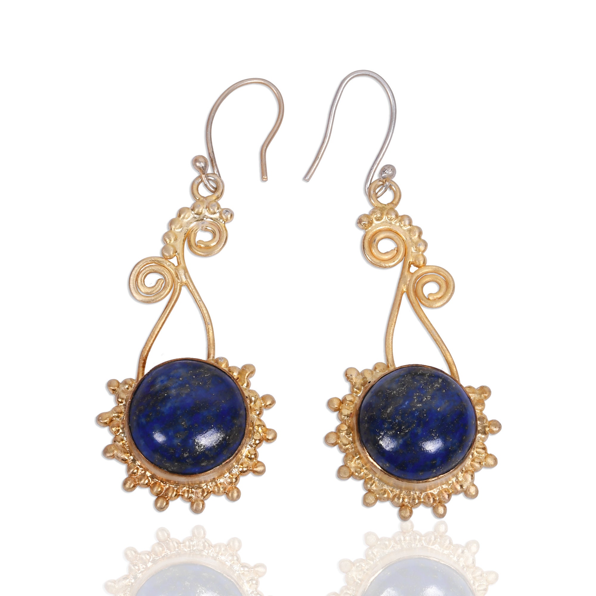 1 pair Gemstone lapis lazuli drop circle custom crafted silver earrings 49739 