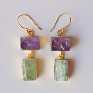 Amethyst Kyanite Earrings: 18K Gold Plated Dangle Earrings