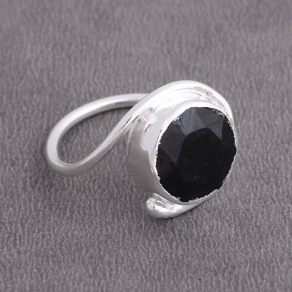 Wholesale Natural Black Onyx Gemstone Stacking Ring, Rhodium Plated Jewellery, Designer Ring, Gift For Birthday