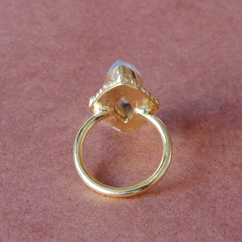 Gold Plated Ring Semi Precious Ring Marquise Ring Stacking Ring Women/'s Ring Fashion Ring Rainbow Moonstone Ring June Birthstone Ring