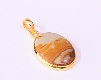 Artisan Handcrafts 18k Gold Plated Oval Shape Yellow Agate Gemstone Bezel Set Designer Pendant