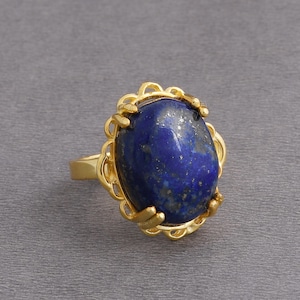 Artisan-Made Ring, September Birthstone Ring, Lapis Lazuli Ring, Gold-Plated Ring, Healing Stone Ring, Birthday Gift Ring