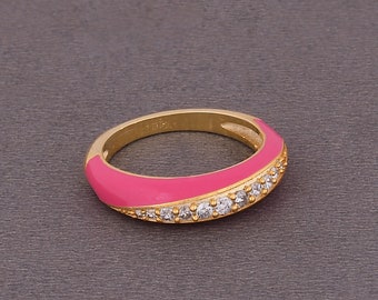 ELOISE RING /// Pink Enamel, Statement Ring, Vintage