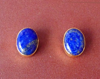 Oval-Shaped Natural Lapis Lazuli Birthstone Designer Studs Earrings