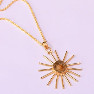 Raw Citrine Pendant, November Birthstone Pendant, 18K Gold-Plated Jewelry, Bezel-Set Pendant, Sun-Style Pendant, Statement Pendant