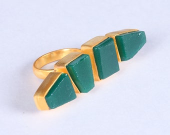 Gorgeous Handmade Natural Green Onyx May Birthstone Bezel Set Ring For Unique Birthday Gifts