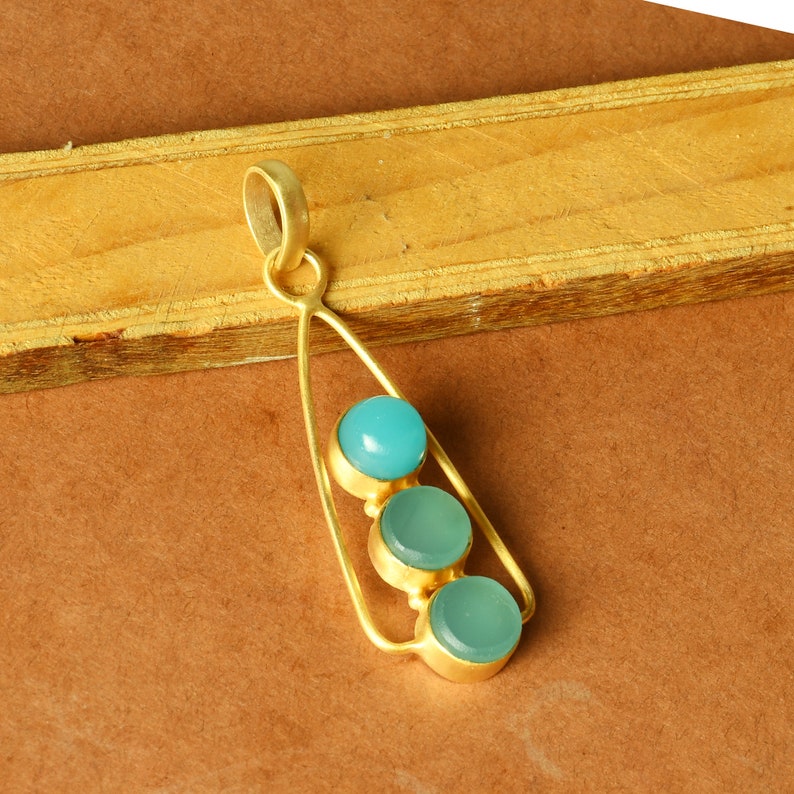 Metalsmith Pendant Gold Vermeil Pendant Natural Stone Pendant Women Pendant Gift For Wedding Blue Chalcedony Pendant Chain Pendant