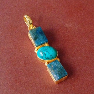 Turquoise Jewellery, Gold Plated Gemstone Jewellery Manufacturer, Blue Apatite Pendant, Statement Pendant, Statement Jewellery
