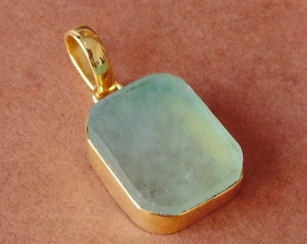 18K Gold Plated Pendant, Green Fluorite Pendant, Handmade Pendant, Raw Gemstone Pendant, Bezel Set Pendant, Valentine's Day Jewelry