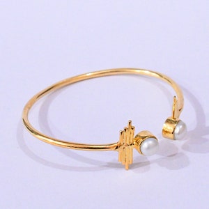 18k Gold Plated White Pearl Bangle: June Birthstone Jewelry