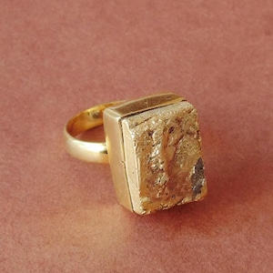 18K Gold Vermeil Ring: Roher goldener Pyrit Statement Ring