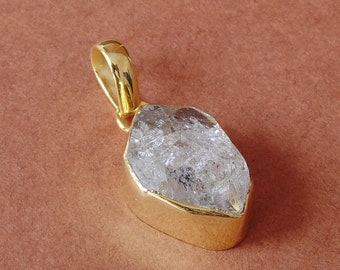 Handcrafted Herkimer Diamond Gold Plated Pendant, Rough Stone Jewelry, Gemstone Pendant, Bezel Set Pendant, Freeform Pendant