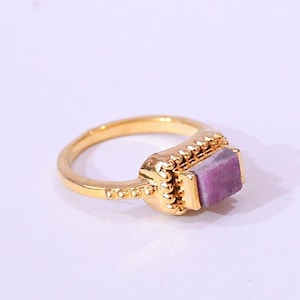 Natural Ruby Solitaire Ring: 18K Gold Plated Brass, July Birthstone