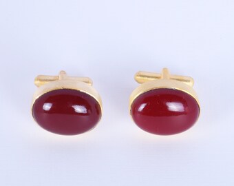 Boutons de manchette pour hommes, Boutons de manchette corail rouge, Boutons de manchette plaqués or 18 carats, Boutons de manchette de mariage, Boutons de manchette uniques en laiton, Boutons de manchette de créateur pour homme