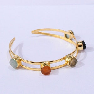 22K Vergoldete Mehrfarbige Edelstein Armreif