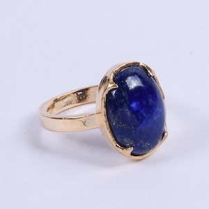 Lapis Lazuli Brass Ring: 18K Gold Plated Gemstone Jewelry