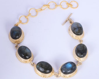 18K Gold Plated Bracelet, Natural Labradorite Bracelet, Bezel Set Bracelet, Handcrafted Bracelet, Gemstone Bracelet, Unique Gift For Her