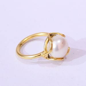 Dainty Pearl Ring: 18K Gold Plated Brass, June Birthstone Jewelry
