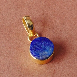 September Birthstone Pendant, Lapis Lazuli Pendant, Gold Plated Pendant, Round Shape Pendant, Handmade Pendant, Birthday Gift Pendant