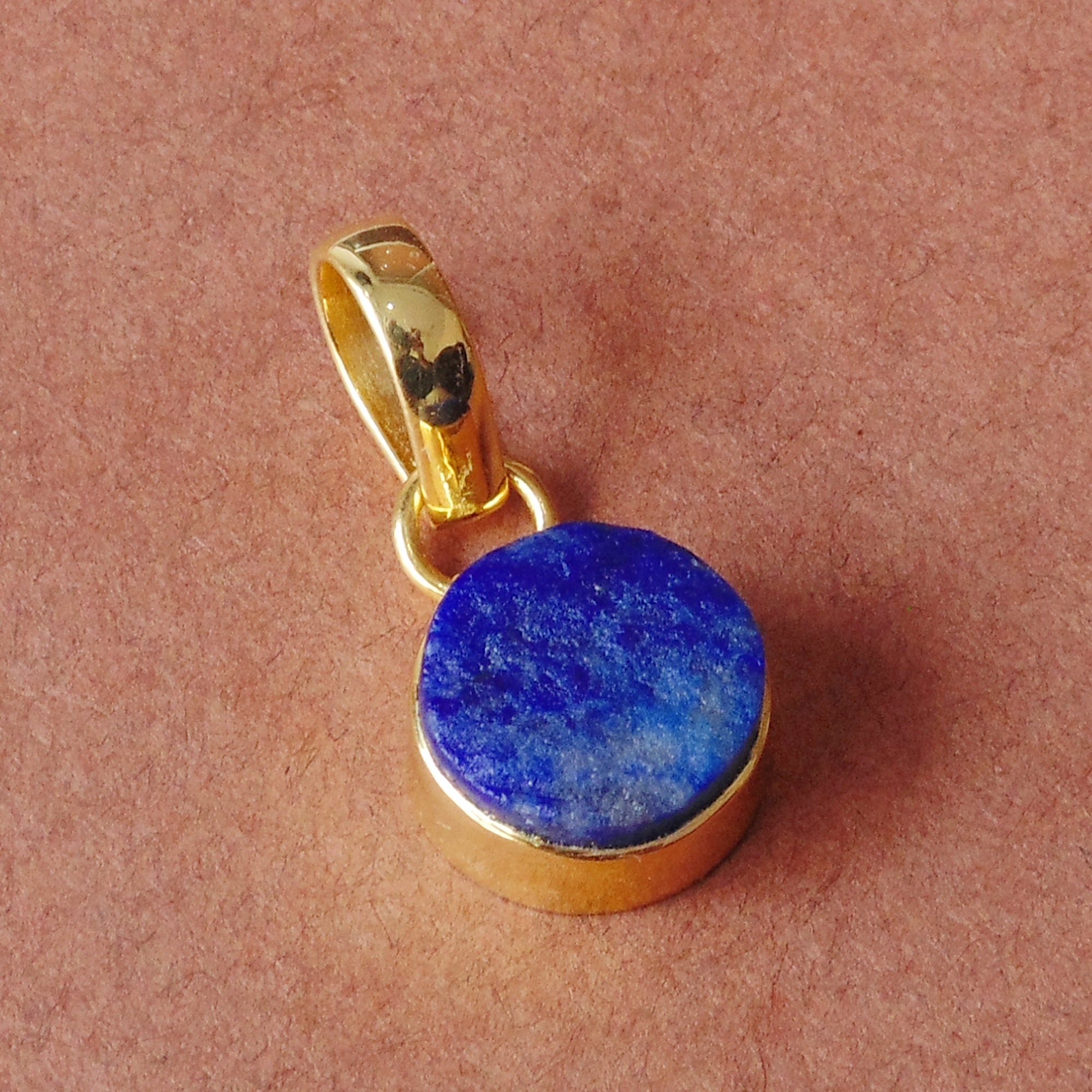 Natural Lapis Gold Plated Pendant For Women 10 Carat September Birthstone Charms Rectangle Shape Necklace
