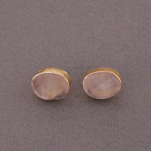 Natural Raw Rose Quartz Gemstone Stud Earrings, 18K Gold Plated Brass Studs, Fashion Stud Earrings, Heart Chakra Jewelry