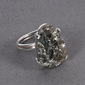 Sterling Silver Golden Pyrite Ring: Adjustable Double Stackable Design