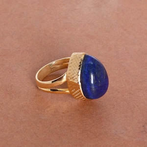 Handmade Pear Lapis Lazuli Ring: 18K Gold Plated Brass