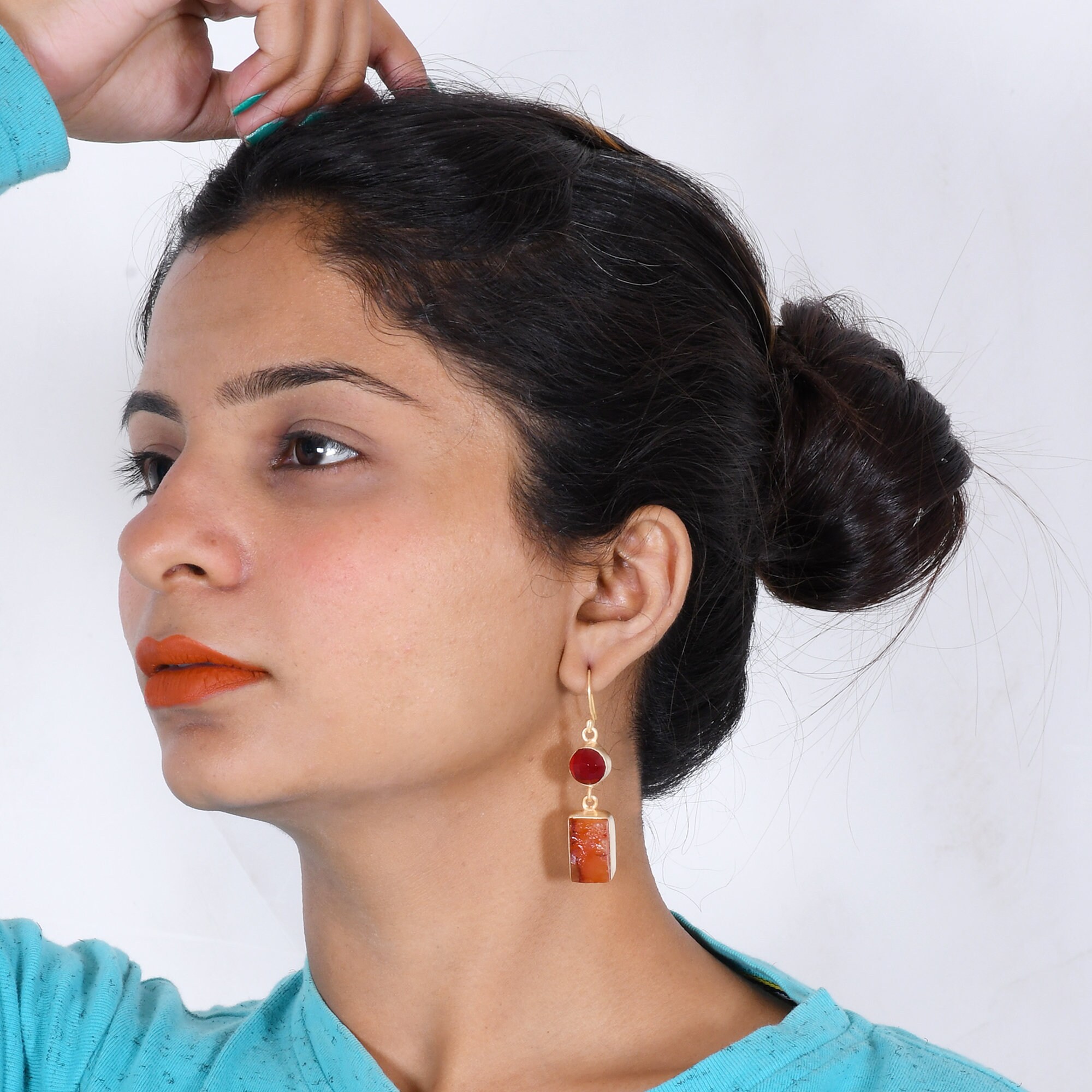 Oneofakind Earrings Natural Raw Stone Earrings Carnelian Etsy