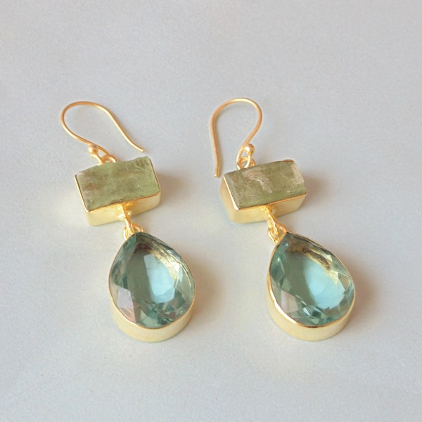 Wholesale Brass Jewelry Maker From Jaipur, Green Kyanite Earrings, Gold Plated Earrings, Green Stone Earrings, Bridal Party Earrings