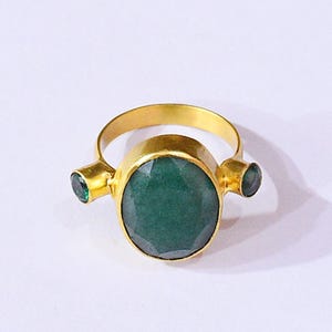 Handmade 18k Gold-Plated Green Corundum Ring: Cubic Zirconia Accents