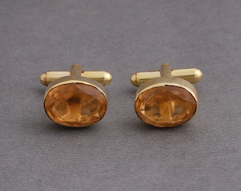 Handmade Cufflinks, Citrine Cufflinks, Gold Plated Cufflinks, Faceted Stone Cufflinks, Wedding Cufflinks, Unique Gifts For Men