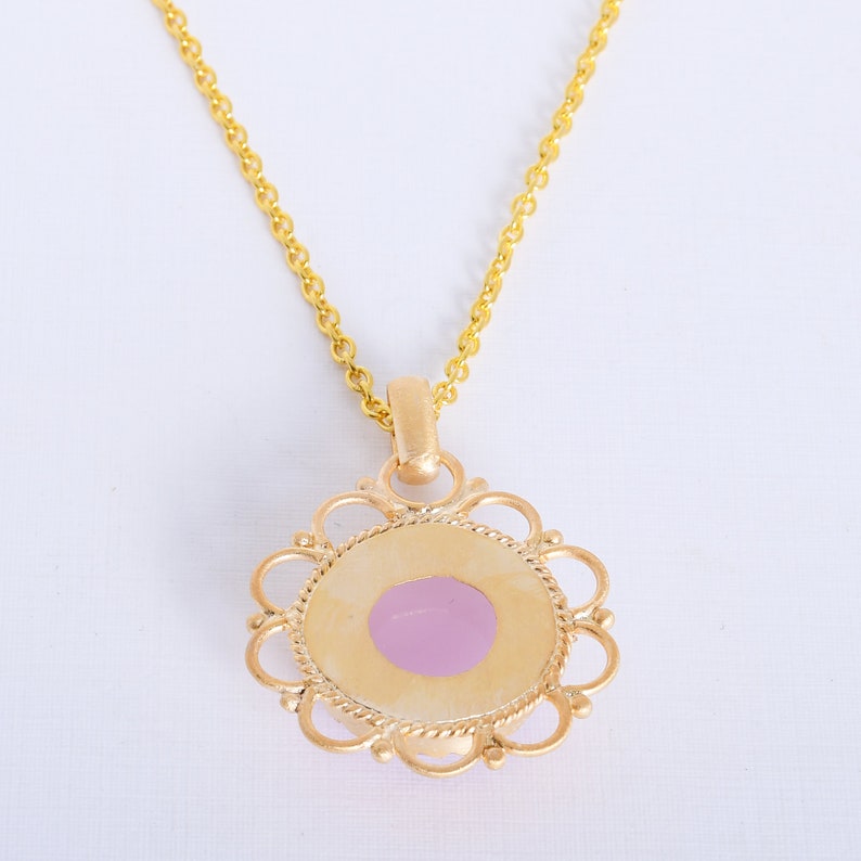 Handmade Bezel Set Pink Rose Quartz Pendant, Round Faceted Stone Pendant, Wholesale Designer Brass Pendant For Women image 4