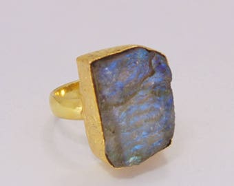 Natural Healing Labradorite Stone Ring, 14K Gold Plated Bezel Set Ring, Stackable Rings For Women
