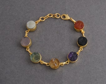 18K Gold Vermeil Armband, Mehrfarbiges Steinarmband, Designer-Armband, Rohkristall-Armband, verstellbares Armband, Weihnachtsgeschenkschmuck