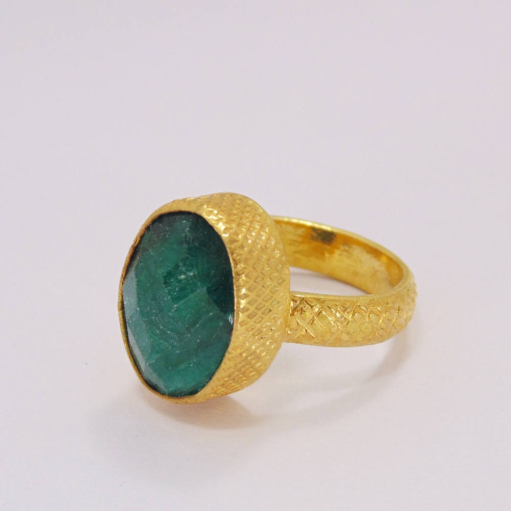 Handmade Ring Green Corundum Ring 18k Gold Plated Ring Oval Etsy