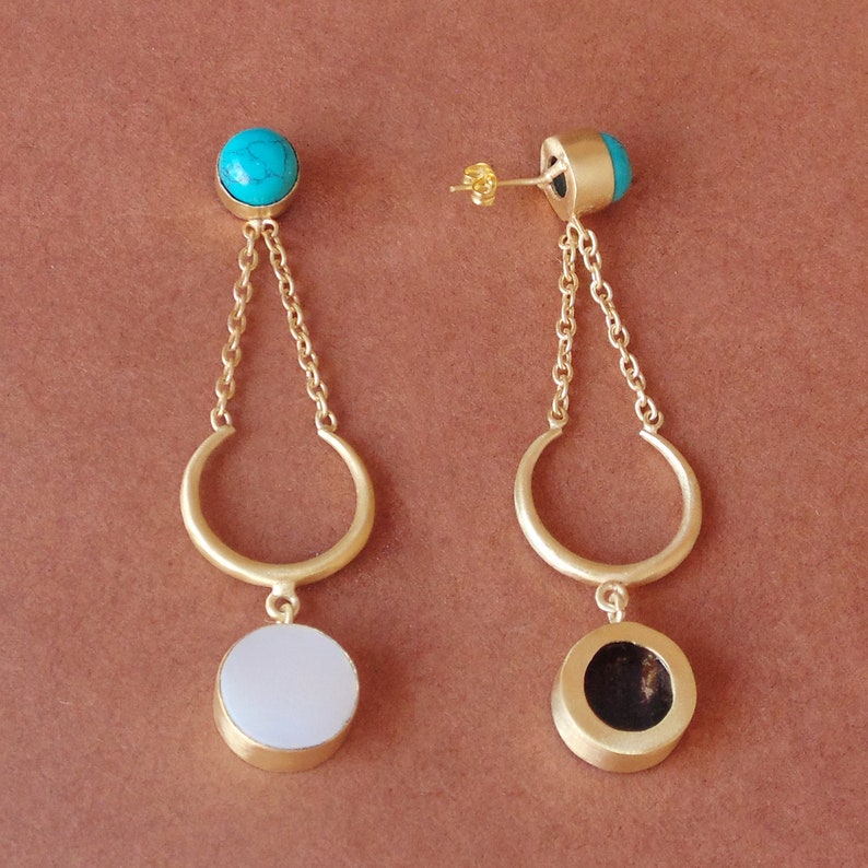 Mother Of Pearl Earrings Brass Earrings Fashion Earrings Dangle Earrings For Her Handmade Earrings Modern Earrings Turquoise Earrings