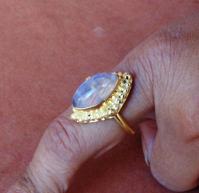 Gold Plated Ring Semi Precious Ring Marquise Ring Stacking Ring Women/'s Ring Fashion Ring Rainbow Moonstone Ring June Birthstone Ring