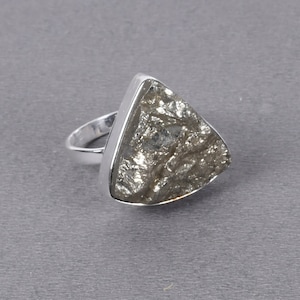 Roher Pyrit Kristall Ring: Sterling Silber Energie Stein Statement Ring
