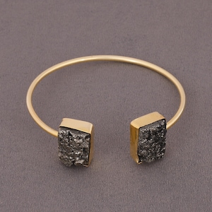 Handcrafted Golden Pyrite Bangle: 18K Gold Plated Brass, Raw Gemstone