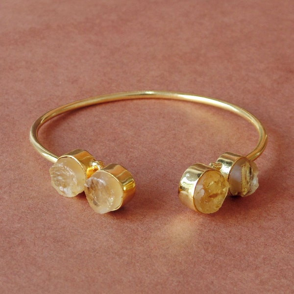 Bracelet citrine brute, jonc fait main, jonc plaqué or, jonc pierres brutes, jonc empilable, bracelet jonc de mariée, jonc de pierre de naissance