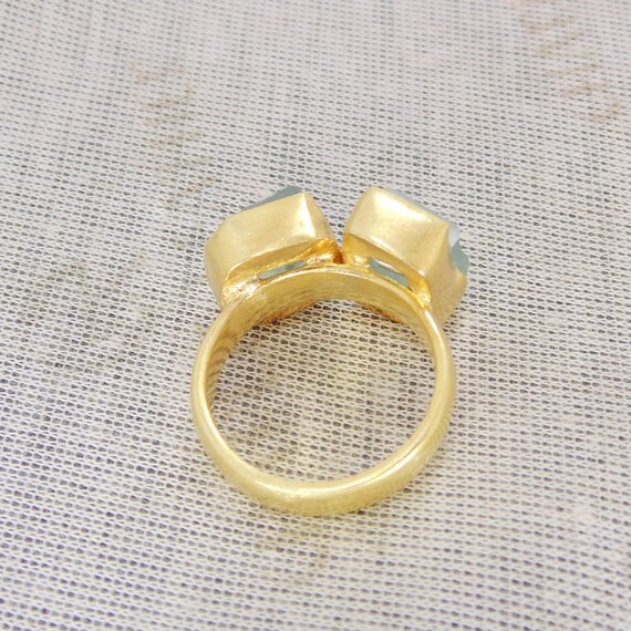 Natural Gemstone Ring Brass Ring Prong Set Ring Green Fluorite Ring Artisan Brass Ring Brass Stacking Ring 18K Gold Vermeil Ring