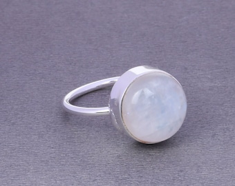 Natural Rainbow Moonstone Ring, Chunky Sterling Silver Ring, Birthstone Ring, Women's Stacking Ring, Simple Silver Ring, Festival Jewelry