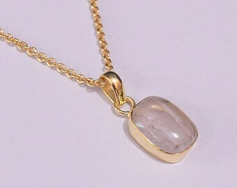 18K Yellow Gold Plated Natural Rose Quartz Love Gemstone Bezel Set Pendant For Women