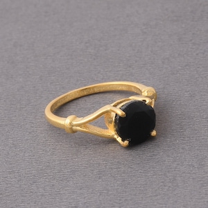 22K Gold Plated Ring, Black Onyx Ring, Solitaire Gemstone Ring, Gold Designer Ring, Fashion Ring, Unique Christmas Gifts For Wife